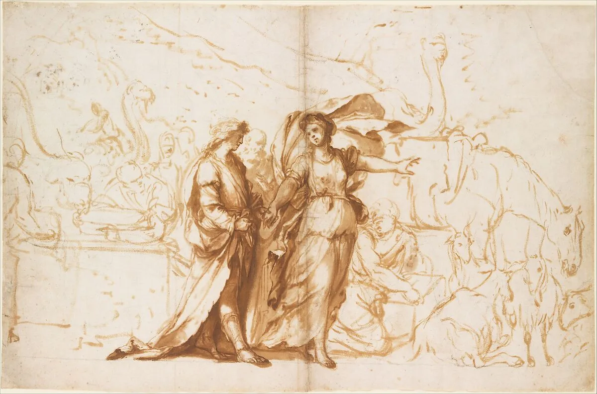 Rebecca at the Well — Giovanni Benedetto Castiglione (Il Grechetto)