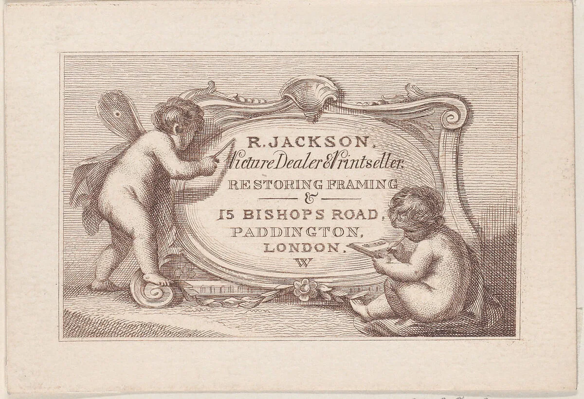 Trade Card for Robert Jackson, Picture Dealer, Printseller, and Restorer — Anonymous, British, 19th century