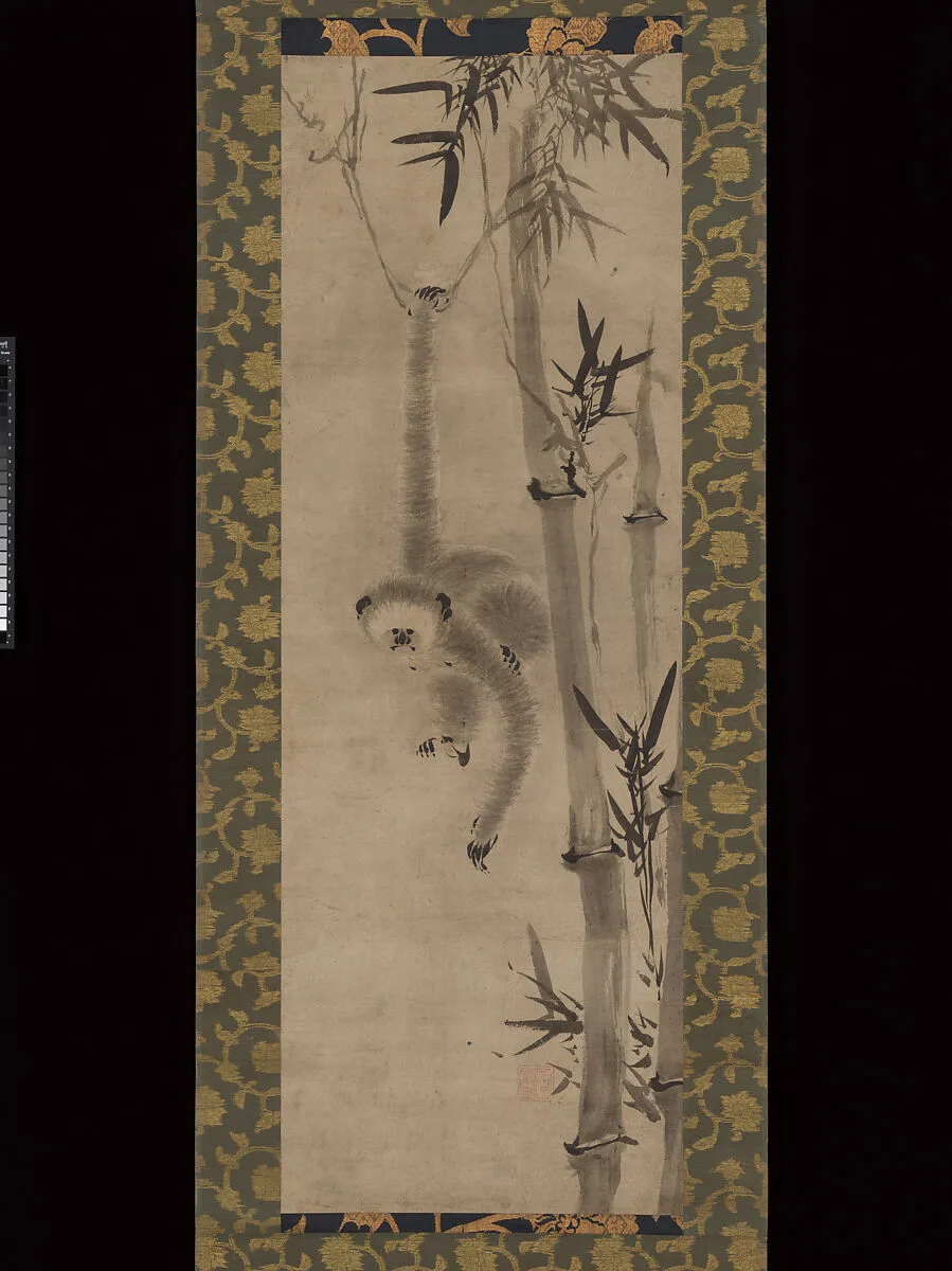 竹猿猴図 (Chikuenkō zu)|Gibbon and Bamboo — Sesson Shūkei 雪村周継