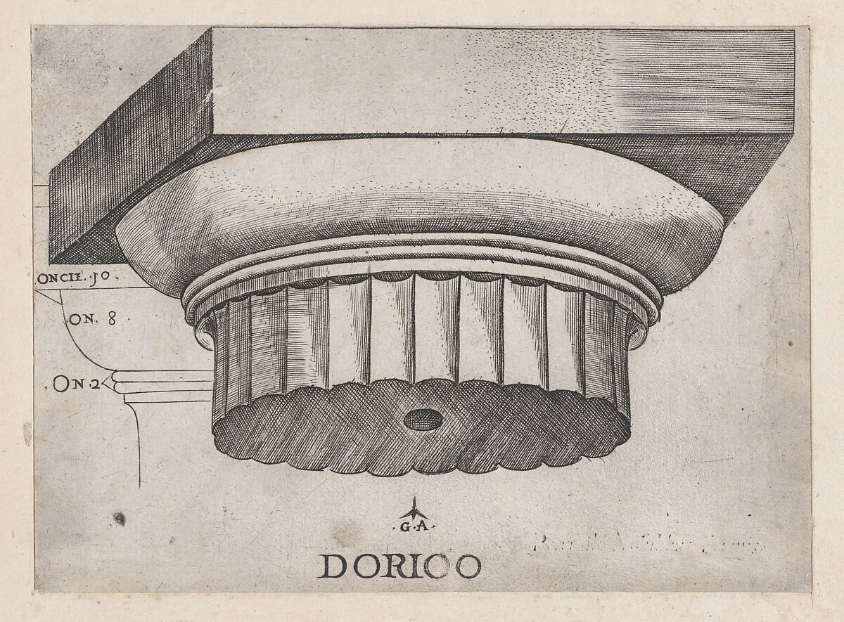 Speculum Romanae Magnificentiae: Doric base — Monogrammist G.A. & the Caltrop
