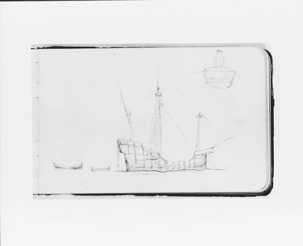 Sketch of a Caravel; Figure in a Boat (from Sketchbook) — Albert Bierstadt