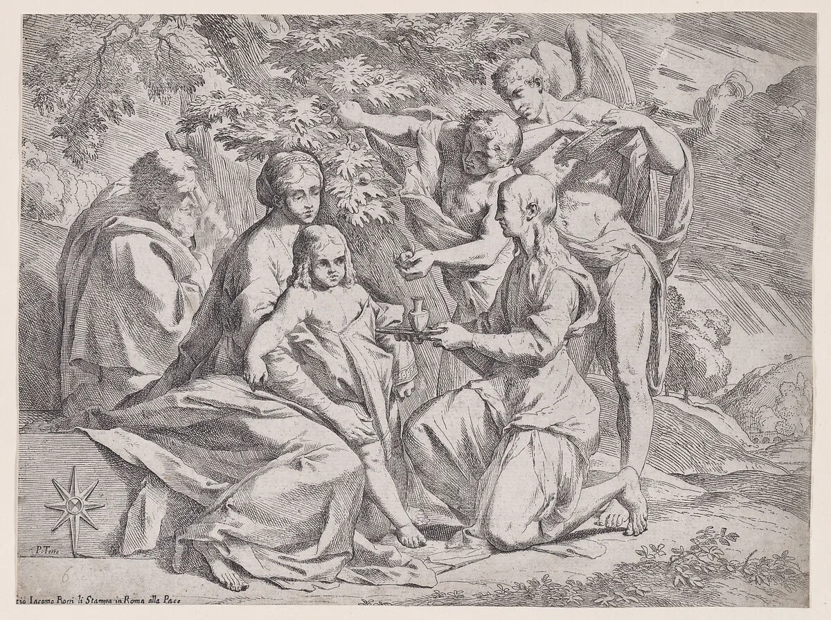 The Holy Family attended by Angels — Pietro Testa|Giovanni Giacomo De Rossi