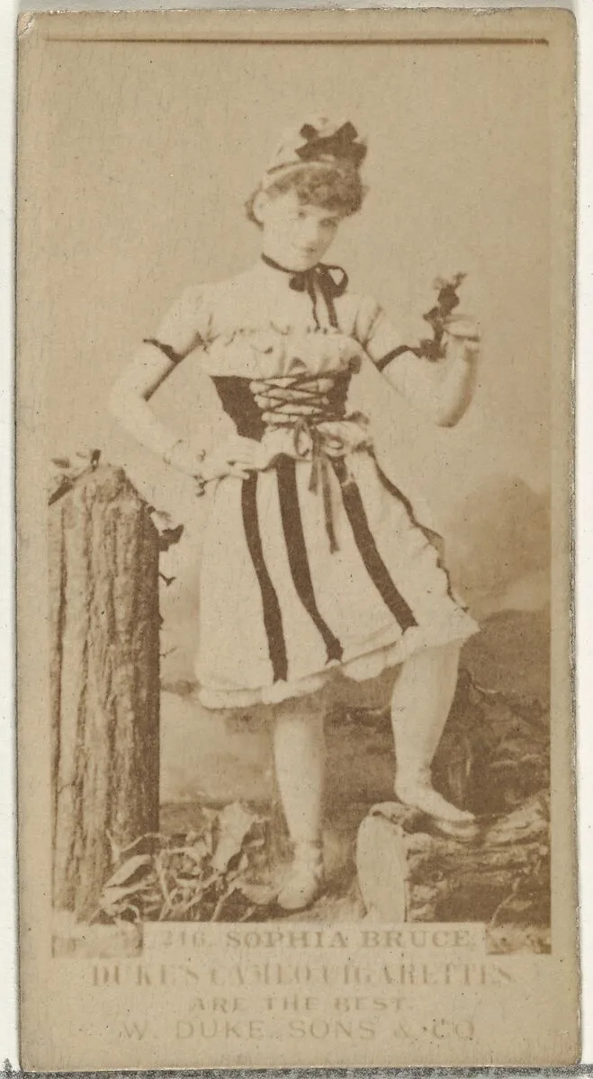 Card Number 216, Sophia Bruce, from the Actors and Actresses series (N145-5) issued by Duke Sons & Co. to promote Cameo Cigarettes — W. Duke, Sons & Co.