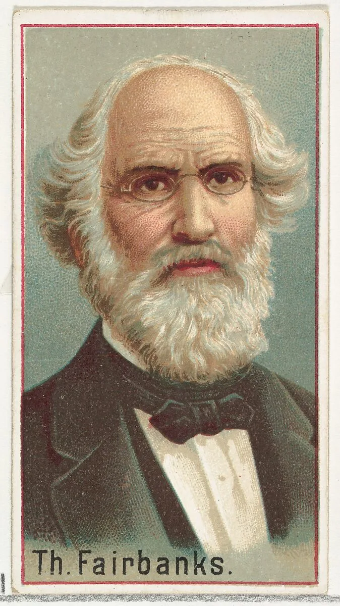 Thaddeus Fairbanks, printer's sample for the World's Inventors souvenir album (A25) for Allen & Ginter Cigarettes — Allen & Ginter