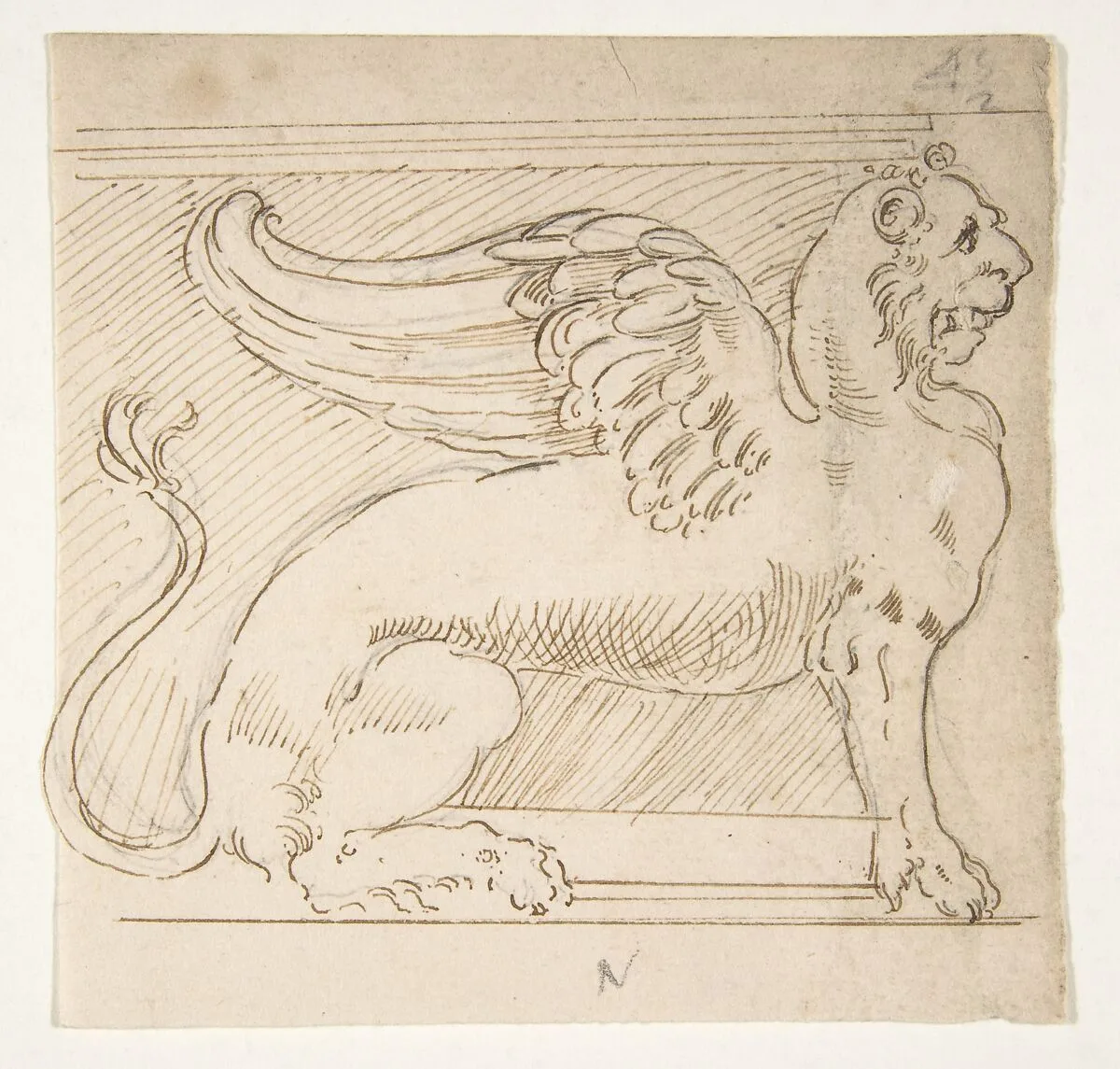 Unidentified, furniture support with winged lion motif, elevation — Anonymous, French, 16th century