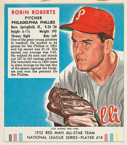 Robin Roberts, from the Red Man All-Star Team series (T232), issued by Red Man Chewing Tobacco — Red Man Chewing Tobacco