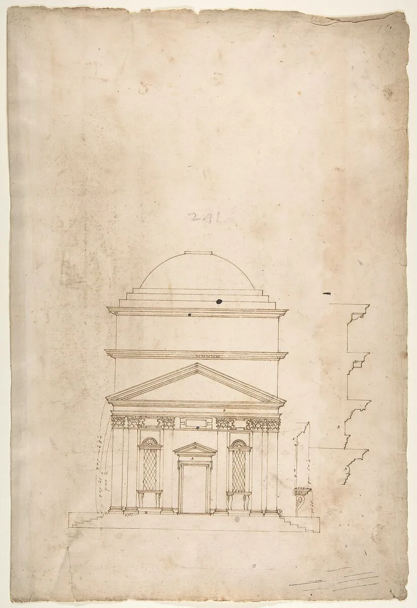 S. Andrea via Flaminia, elevation (recto) blank (verso) — Anonymous, French, 16th century