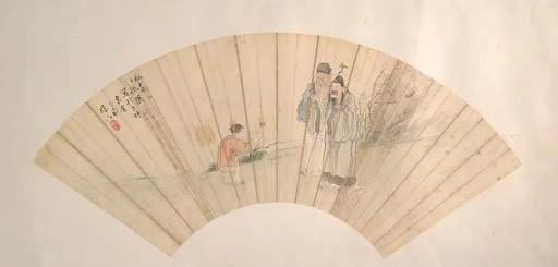 清 孫榮 觀鵝圖 扇頁|Two Scholars and Boy with Goose