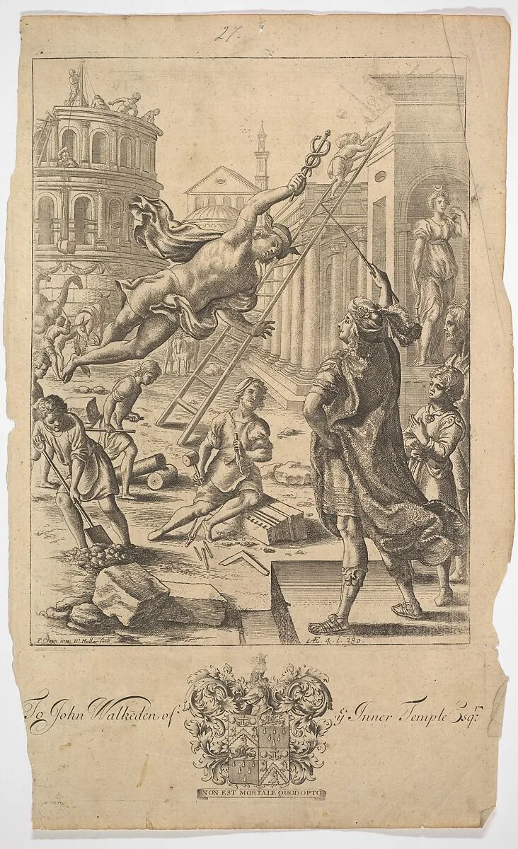 Aeneas and Mercury (from "The Works of Virgil: Containing his Pastorals, Georgics and Aeneis," 1697) — Wenceslaus Hollar|Franz Cleyn|Virgil
