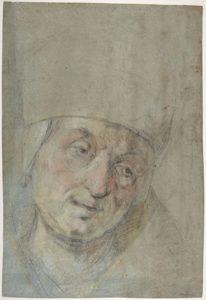 Head of a Pope(?) (recto); Two Studies of Left Hand (verso) — Jacopo Bassano (Jacopo da Ponte)