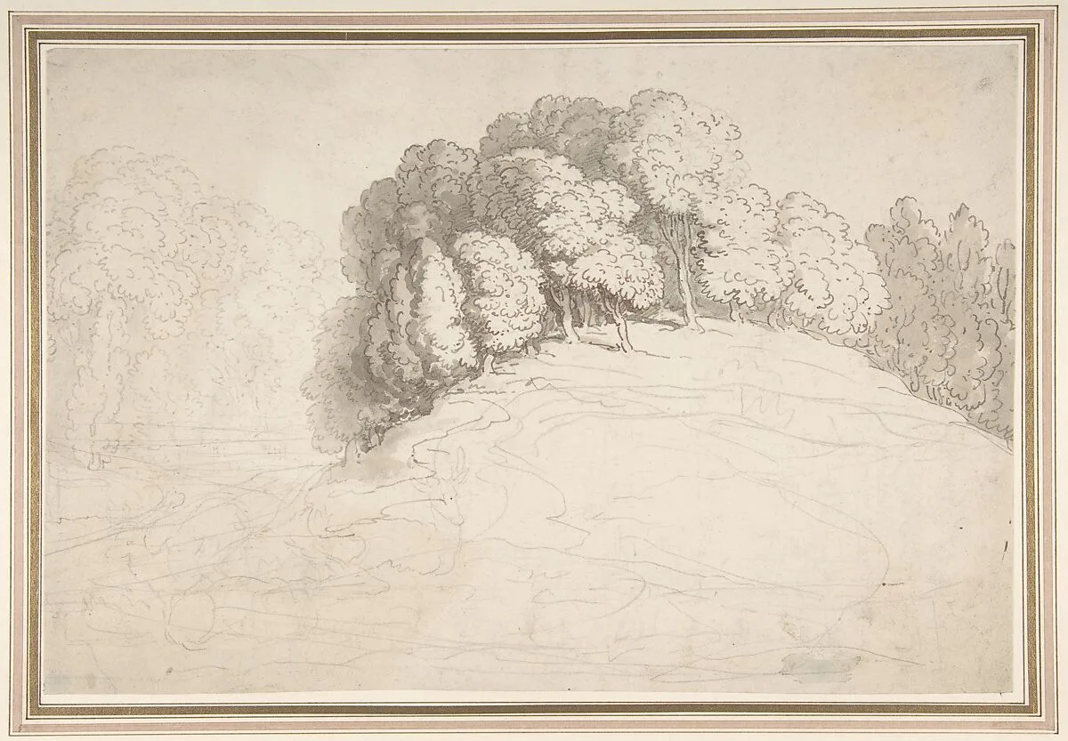Wooded hillside with deer — Thomas Rowlandson