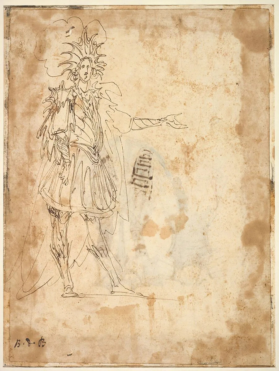 Costume Design with a Large Headdress and Long Cape — Baccio del Bianco