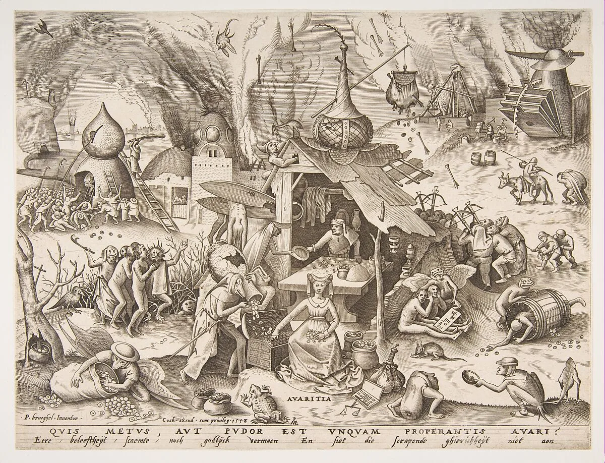 Avarice (Avaritia) from the series The Seven Deadly Sins — Pieter van der Heyden|Pieter Bruegel the Elder|Hieronymus Cock