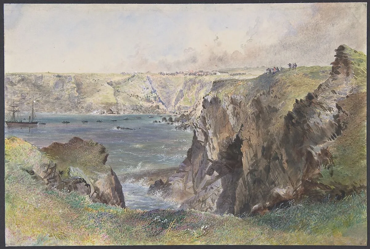 Foilhummerum Bay, Valentia, from Cromwell Fort: The Caroline Laying the Earthwire on July 21st, 1865 — Robert Charles Dudley