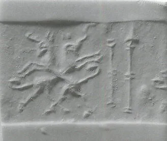Cylinder seal with animals and divine symbols — Unknown