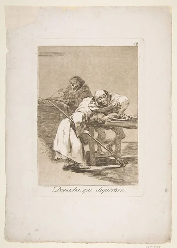 Plate 78 from 'Los Caprichos': Be quick, they are waking up (Despacha, que dispiertan.)