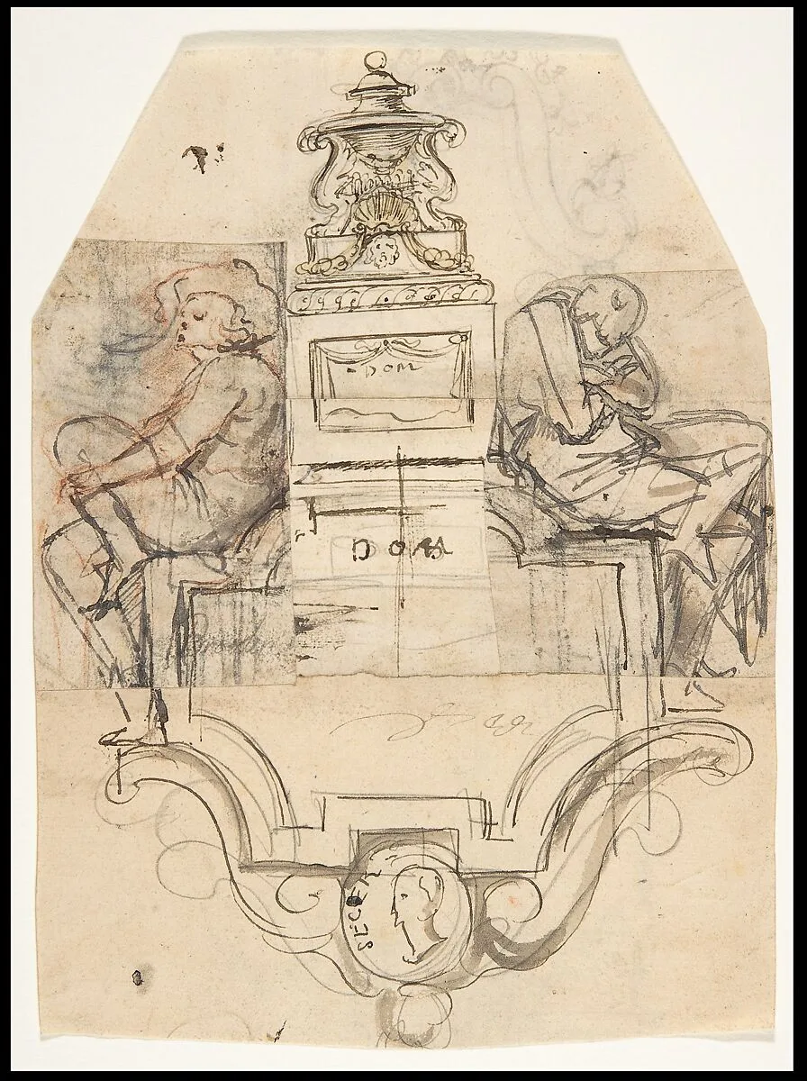 Design for a sepulchral monument; verso: Design for a monument — Pieter Verbruggen the Younger|Anonymous, Flemish, 17th century|Michiel van der Voort
