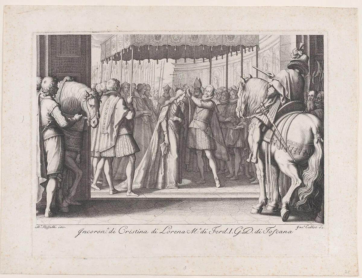 Couronnement de La Grande Duchesse (The Coronation of the Grand Duchesse), from La Vie de Ferdinand Ier de Médicis série appelée aussi Les Batailles des Médicis (The Life of Ferdinand I de'Medici also called The Medici Battles) — Jacques Callot|Matteo Rosselli