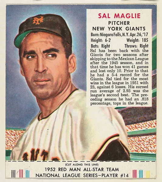 Sal Maglie, from the Red Man All-Star Team series (T232), issued by Red Man Chewing Tobacco — Red Man Chewing Tobacco