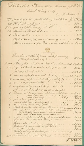 Detailed Estimate on House of R. Dabney, Powhatan, Virginia, East Wing