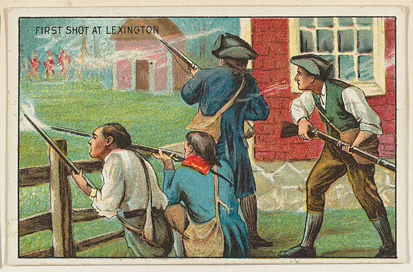 First Shot at Lexington, from the "Historical Events" series (T70), issued with Just Suits Cut Plug Tobacco — Unknown
