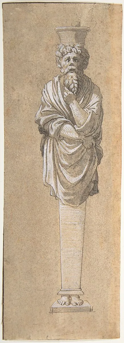 Bearded Male Term Covered in a Cloak — Anonymous, French, 16th century