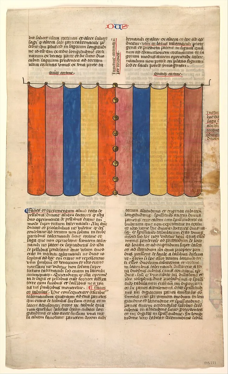 Curtain of the Tabernacle, one of six illustrated leaves from the Postilla Litteralis (Literal Commentary) of Nicholas of Lyra — Unknown