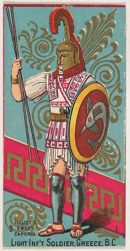 Light Infantry Soldier, Greece, B.C., from the Military Series (N224) issued by Kinney Tobacco Company to promote Sweet Caporal Cigarettes — Kinney Brothers Tobacco Company