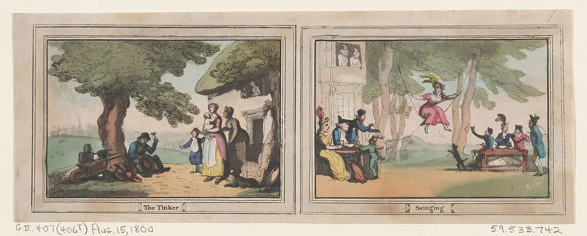 The Tinker and Swinging — Thomas Rowlandson|George Murgatroyd Woodward|Rudolph Ackermann, London