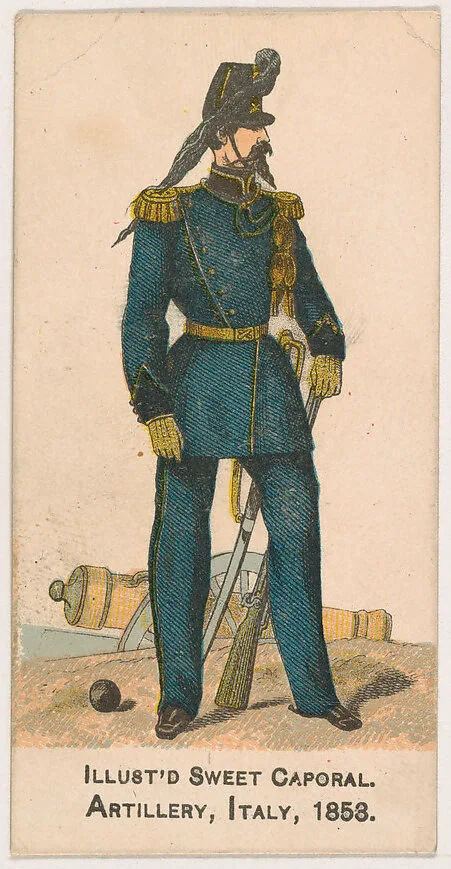 Artillery, Italy, 1883, from the Military Series (N224) issued by Kinney Tobacco Company to promote Sweet Caporal Cigarettes — Kinney Brothers Tobacco Company