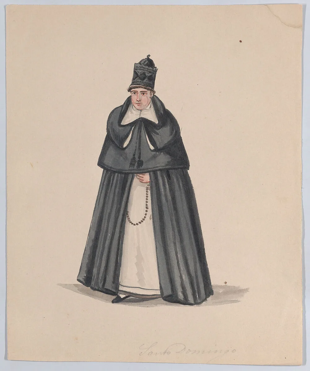 A priest from the order of Santo Domingo (Saint Dominic), from a group of drawings depicting Peruvian dress — Francisco (Pancho) Fierro