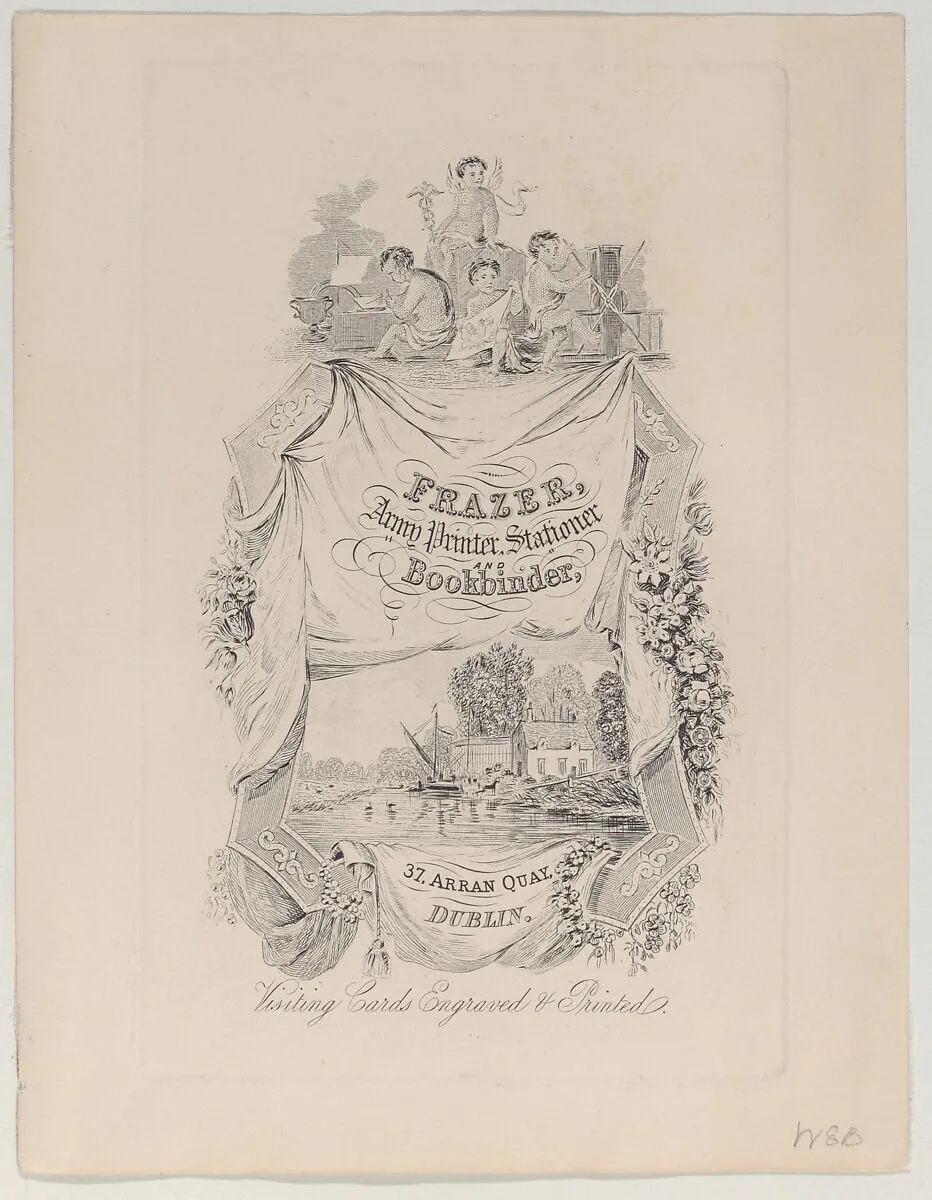 Trade Card for Frazer, Army Printer, Stationer and Bookbinder — Anonymous, Irish, 19th century