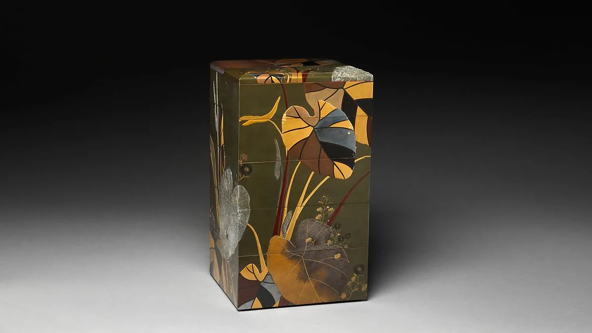 里芋菊蒔絵重箱|Stacked Food Box (Jūbako) with Taro Plants and Chrysanthemums — Shibata Zeshin