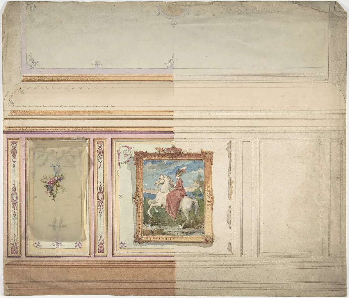 Wall Design including an Equestrienne Portrait — Anonymous, British, 19th century
