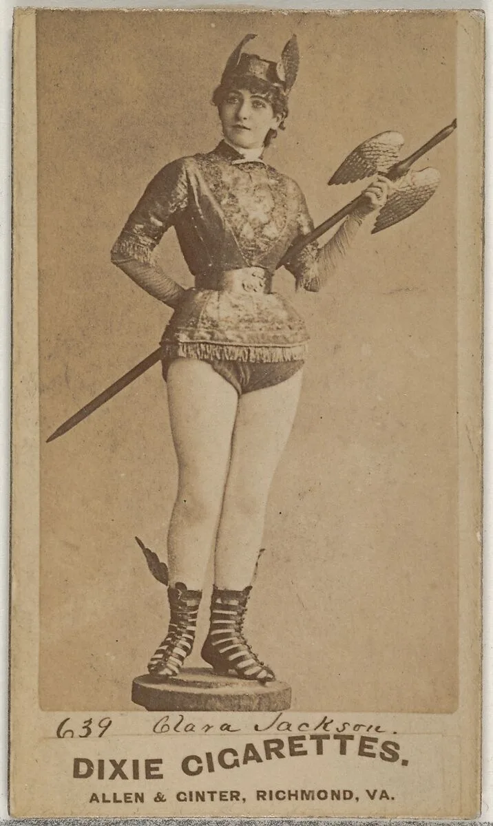 Card 639, Clara Jackson, from the Actors and Actresses series (N45, Type 7) for Dixie Cigarettes — Allen & Ginter