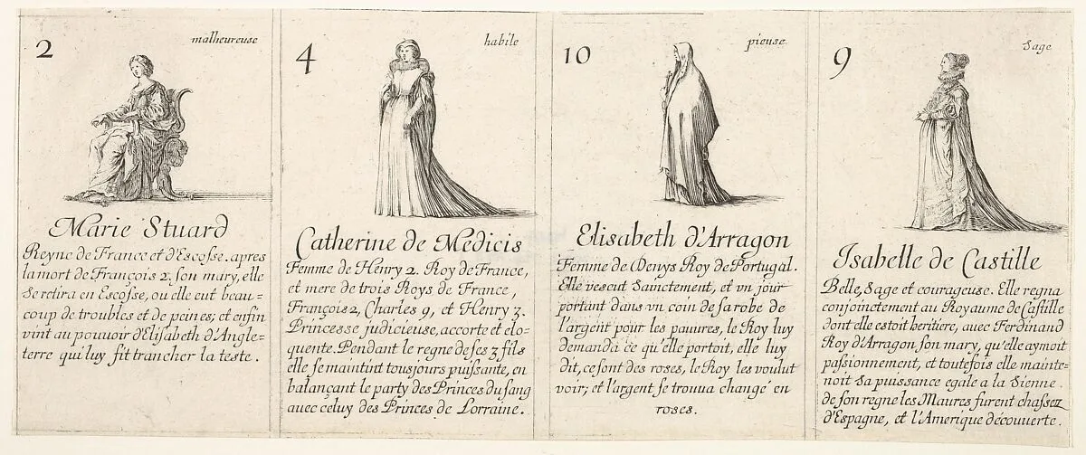 Marie Stuard, Catherine de Medicis, Elisabeth d' Arragon, and Isabelle de Castille, from 'The game of queens' (Le jeu des Reines renommées) — Stefano della Bella