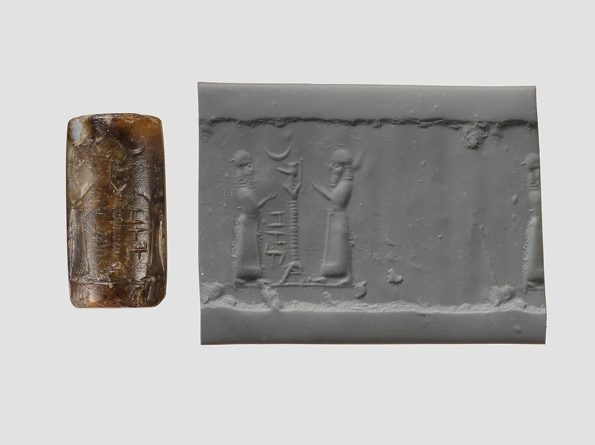Cylinder seal with cultic scene — Unknown
