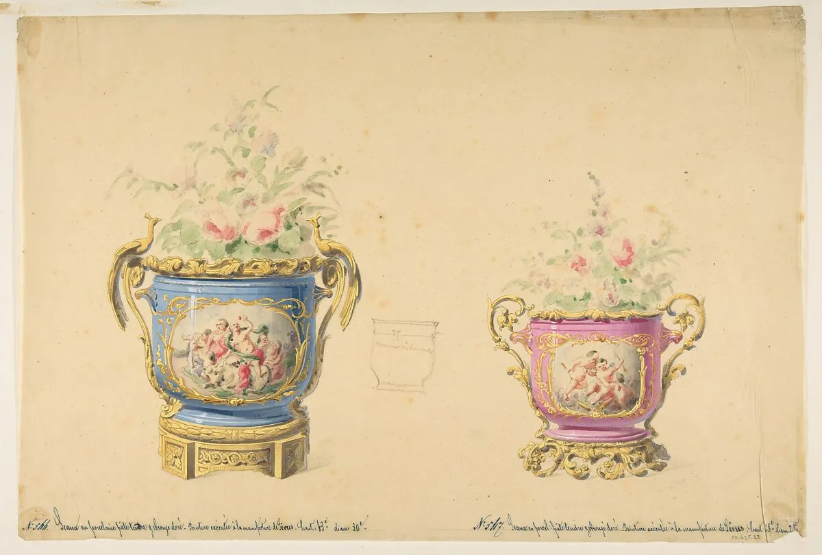 Design for Two Sèvres Porcelain Flower Pots — Anonymous, French, 19th century