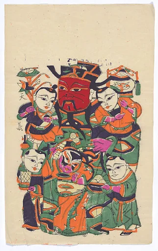 現代 佚名 五子門神(右) 彩印木刻年畫 河南朱仙鎮天義老店|New Year Picture of Door God with Five Children (right one of a pair)