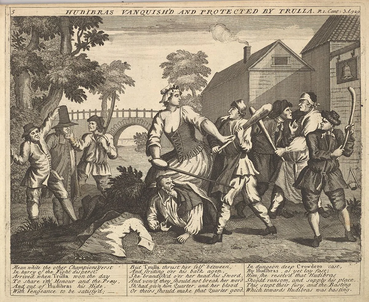 Hudibras Vanquish'd and Protected by Trulla (Plate 5: Illustrations to Samuel Butler's Hudibras) — William Hogarth|Henry Overton and J. Hoole|Samuel Butler