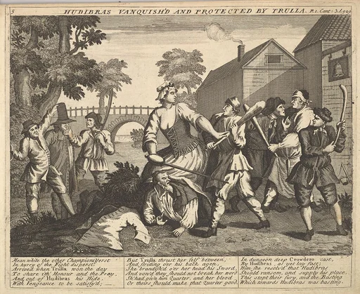 Hudibras Vanquish'd and Protected by Trulla (Plate 5: Illustrations to Samuel Butler's Hudibras)