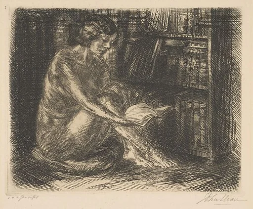 Nude by Bookcase