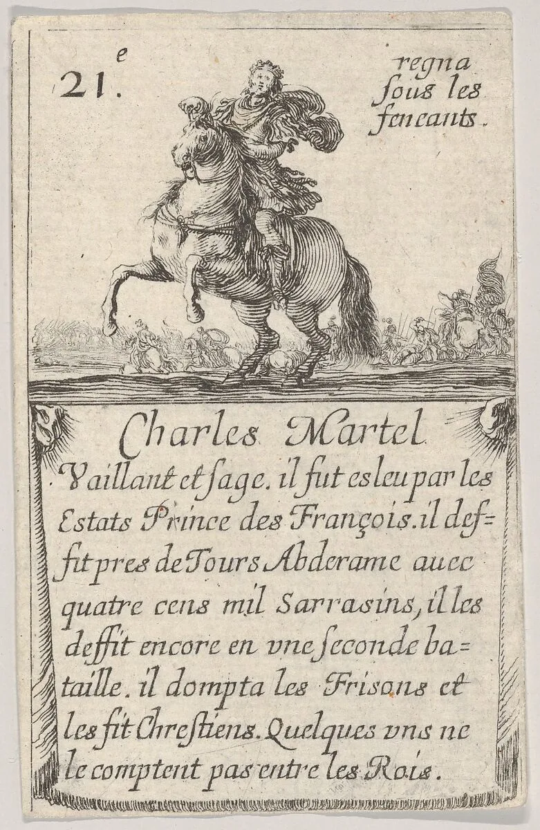 Charles Martel / Vaillant et sage..., from 'Game of the Kings of France' (Jeu des Rois de France) — Stefano della Bella