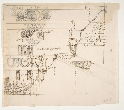 [Arch of Constantine], cornice, elevation in profile, ornamental detailing (recto) blank (verso)