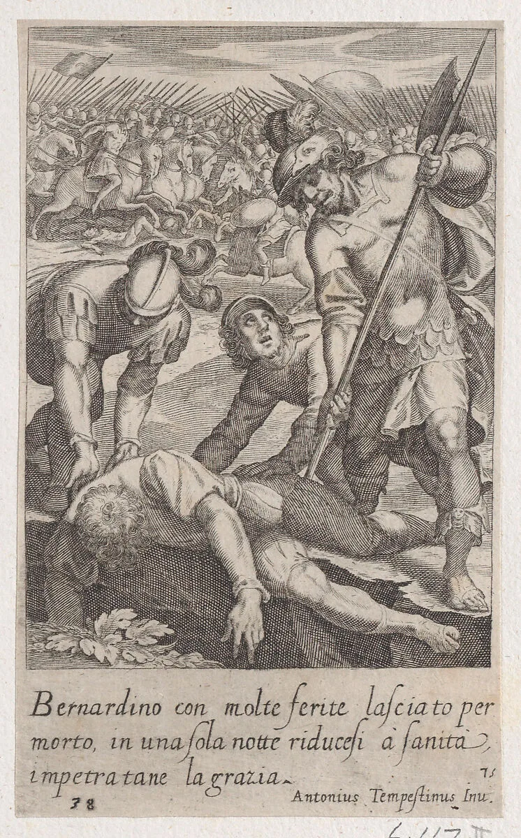 Bernardino, from Scelta d'Alcuni Miracoli e Grazie della Santissima Nunziata di Firenze (Selection of Some Miracles and Graces that Occurred in the Church of the Annunziata in Florence) — Jacques Callot|Antonio Tempesta