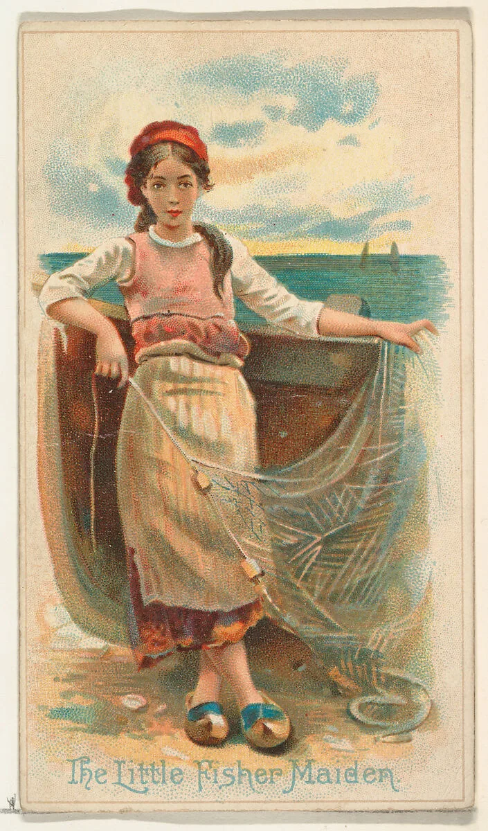 The Little Fisher Maiden, from the Illustrated Songs series (N116) issued by W. Duke, Sons & Co. to promote Honest Long Cut Tobacco — W. Duke, Sons & Co.|American Tobacco Company|George S. Harris & Sons