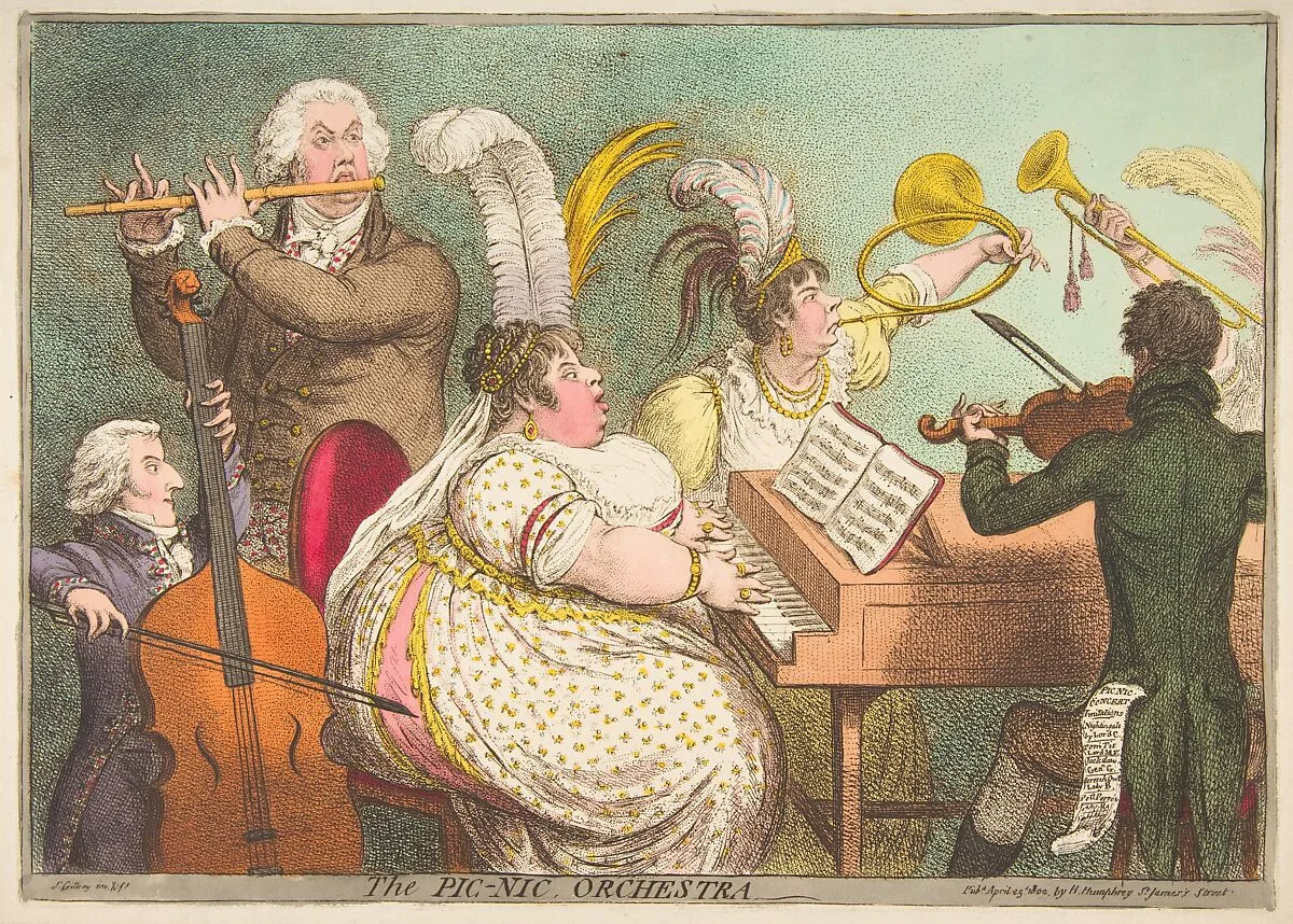 The Pic-Nic Orchestra — Henry Francis Greville|James Gillray|Hannah Humphrey|Lady Albinia Hobart, Countess of Buckinghamshire|George James Cholmondeley, 1st Marquess of Cholmondeley|Mary Amelia Cecil, Marchioness of Salisbury|Richard Edgcumbe, 2nd Earl of Mount Edgcumbe