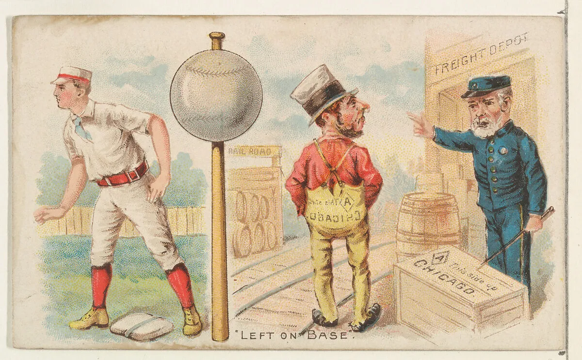 Left on Base, from the Talk of the Diamond set (N135) issued by Duke Sons & Co., a branch of the American Tobacco Company — American Tobacco Company|Schumacher & Ettlinger|W. Duke, Sons & Co.