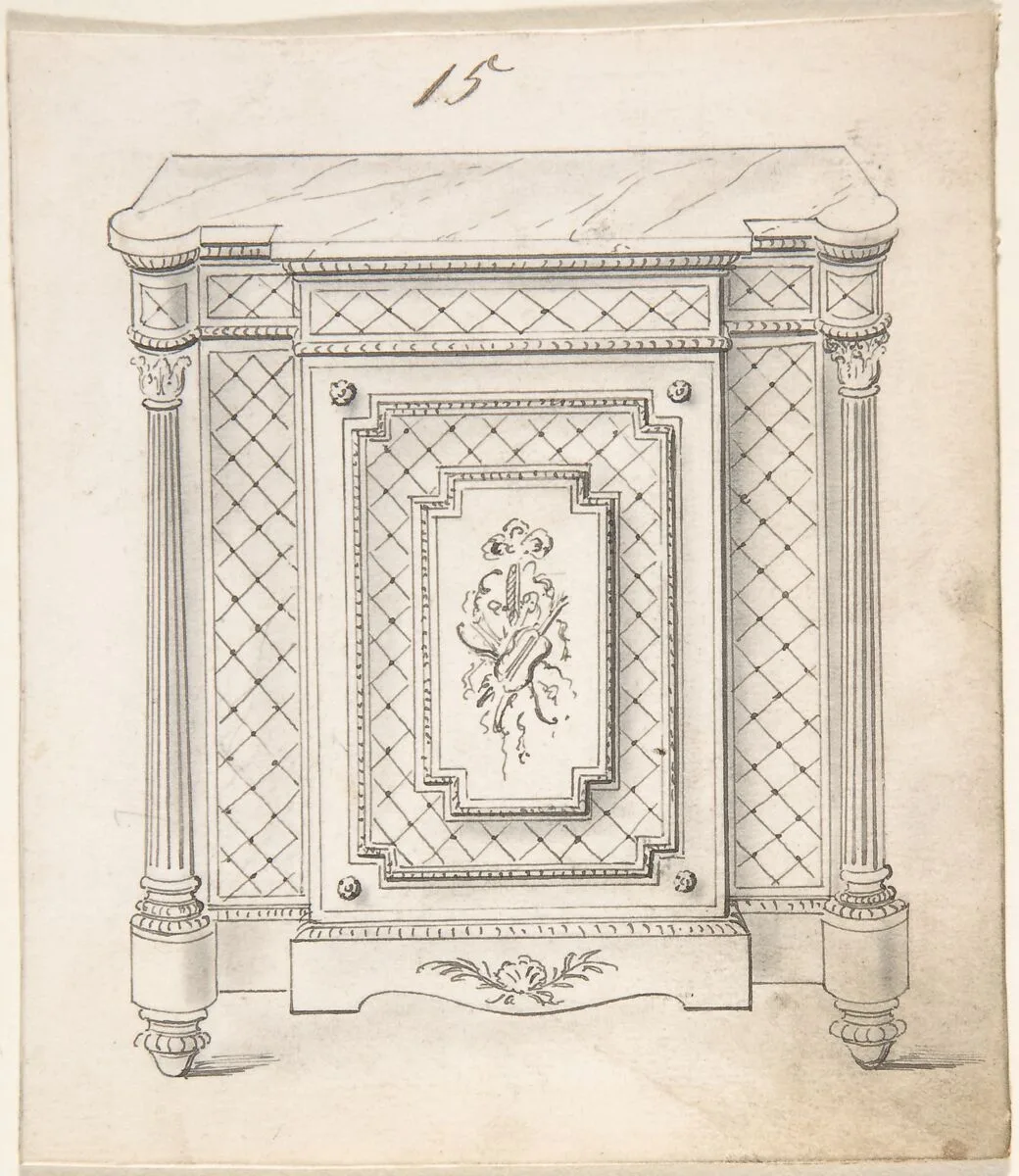 Design for a Marble-topped Cabinet with Musical Ornament — Anonymous, British, 19th century