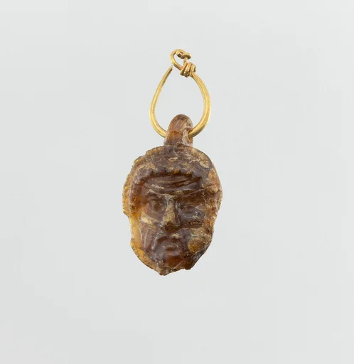 Glass double-headed pendant with gold hoop